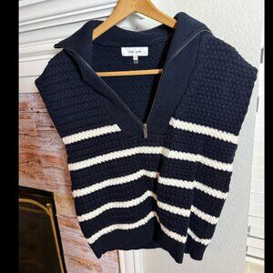 John + Jenn Navy Striped Chunky Knit Quarter Zip Sweater Vest Medium